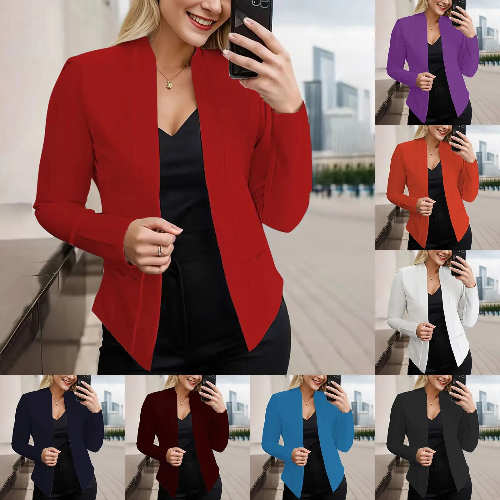 Sleeve Lady Cardigan Long mujer Casual Solid Blazer Ladies Womens Coat ropa para Office Cardigan Outerwears Jackets Pocket Slim