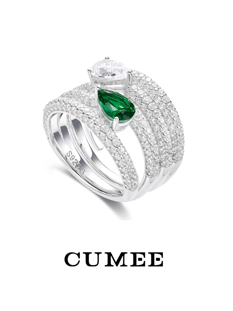 Cumee Fashion Luxury Cultivation Emerald Rings for Women Female Personality Ring  Cubic Zirconia 925 Sterling silver plated gold