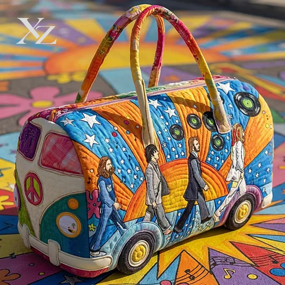 2026 Vintage Hippie Van Quilted Duffle Bag Weekender Travel Handbag for Women Men New Outdoor Bags