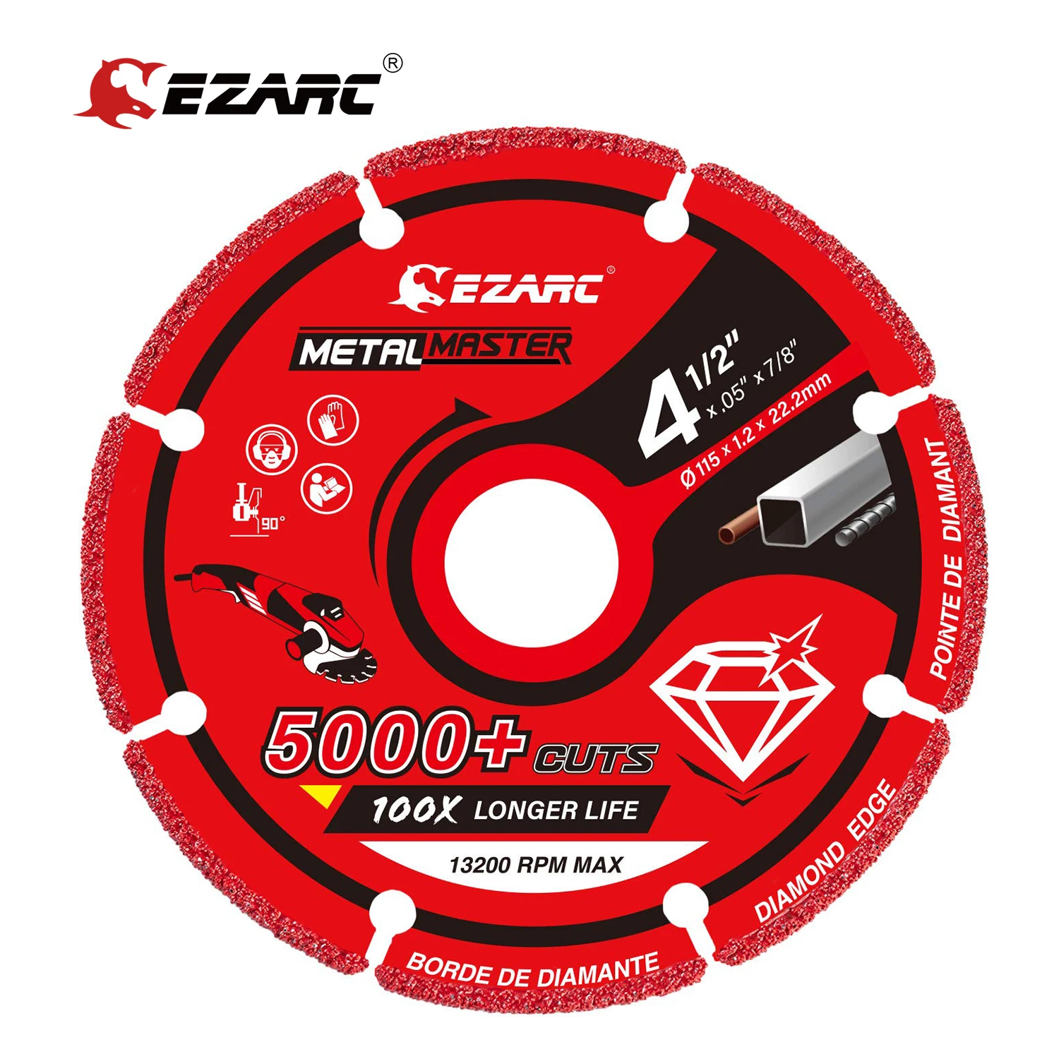 EZARC Diamond Cutting Wheel, Diamond Cut Disc 115mm x 22.23mm for Metal, Cut Off Wheel with 5000+ Cuts on Rebar, Steel and Lron