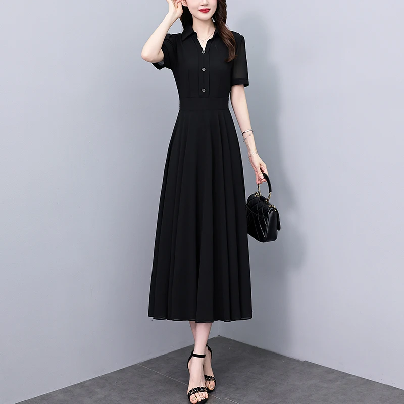 ชุดเดรสชีฟองสีพื้นลำลองสำหรับผู้หญิง ฤดูร้อน 2025 ชุดเดรสทำงานสไตล์หรูหรา ชุดเดรสทรงเข้ารูปสไตล์วินเทจ ชุดเดรสออกงานกลางคืนสุดชิค ชุดเดรสยาวสำหรับงานพรอม