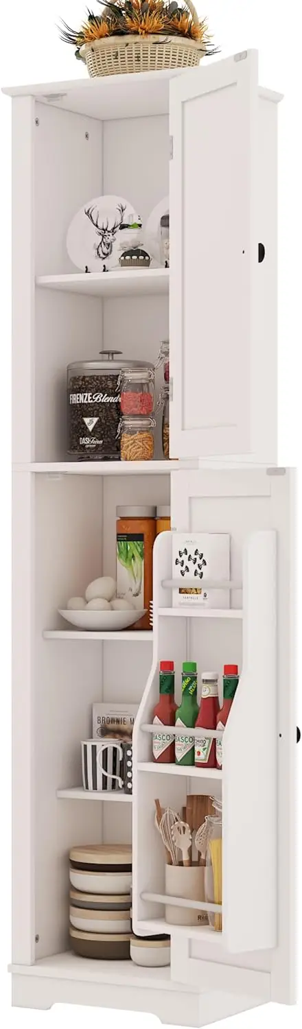 

Tall Bathroom Storage Cabinet, 64" Slim Kitchen Pantry with Door Storage, Narrow Wood Freestanding Cabinets with A