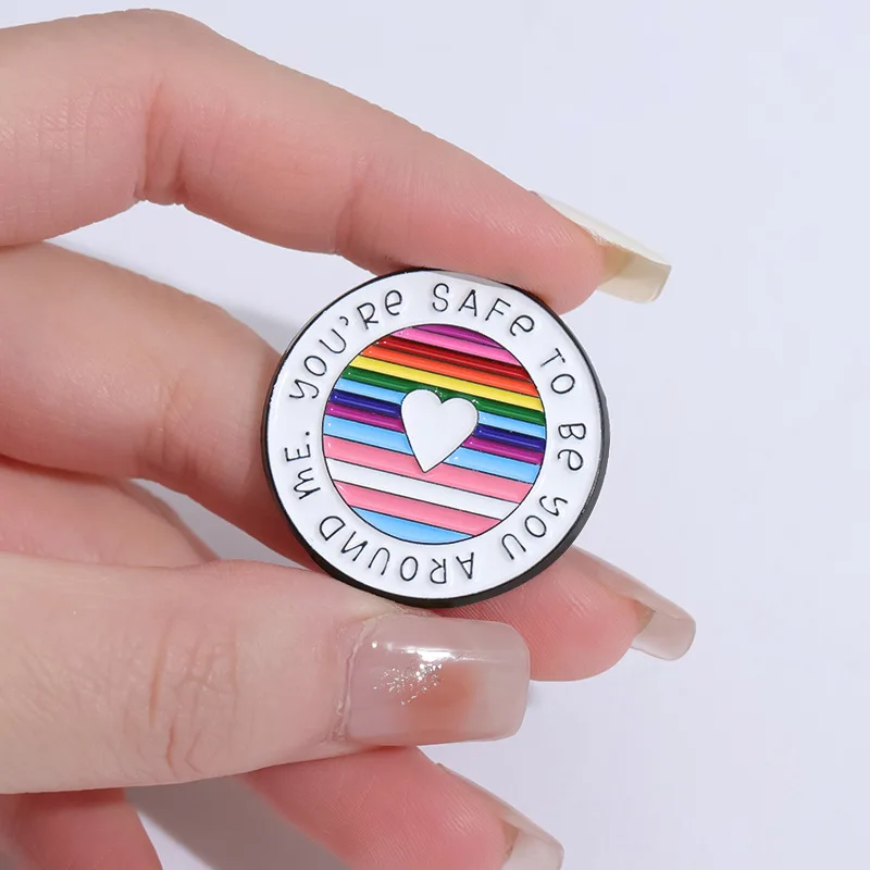 LGBT Rainbow Pride Enamel Pins You Are Safe With Me Round Brooches Lapel Badge Jewelry Gifts For Gay Lesbian Homosex Friends image 6