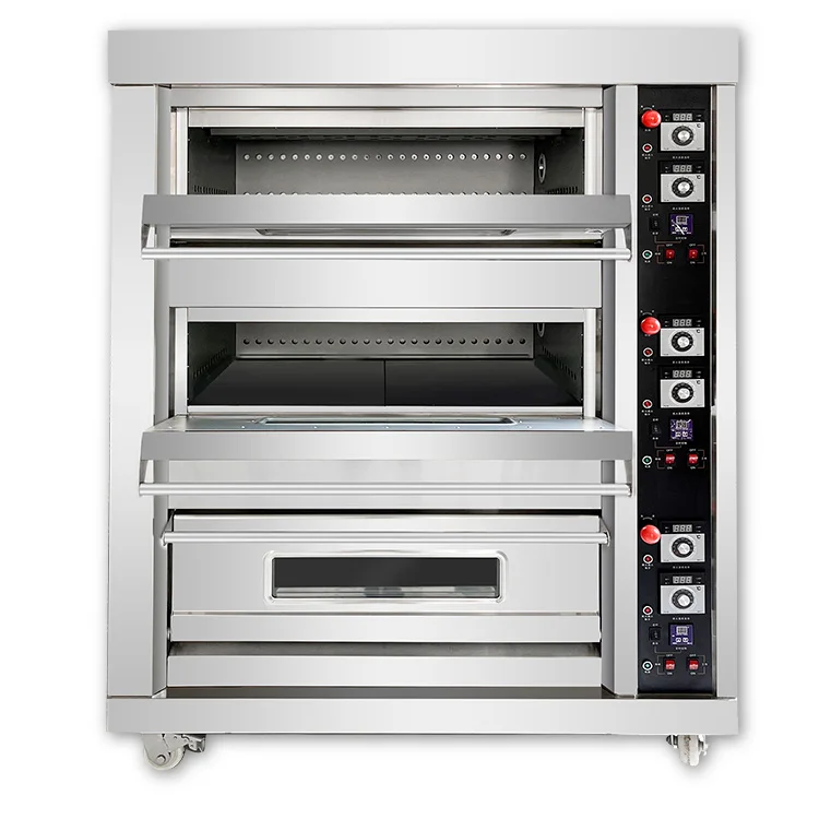 3 decks 6 tray electric baking oven for bread or cakes with digital temperature display