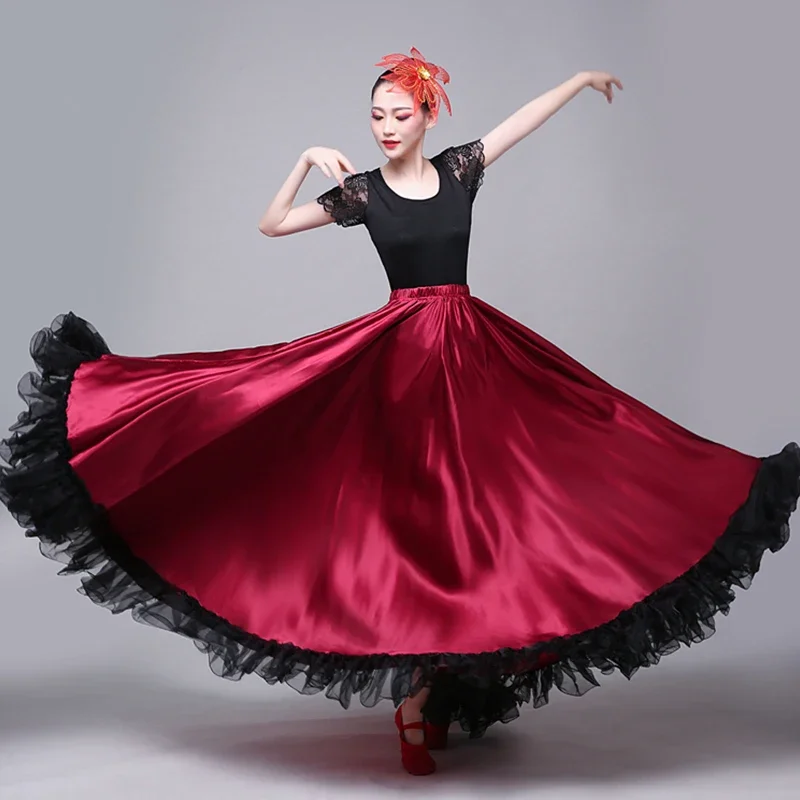 Saia de dança feminina com abertura de 360/540/720 graus, saia cigana espanhola de flamenco, saia grande de dança de balanço, fantasia de performance de palco