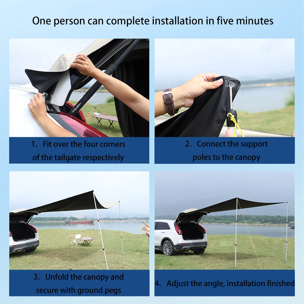 For Tesla Model Y 21-2025 Car Rear Trunk Awning Tent Quick 5-Min Setup Aluminum Support Poles UV Protection Camping Equipment view 3