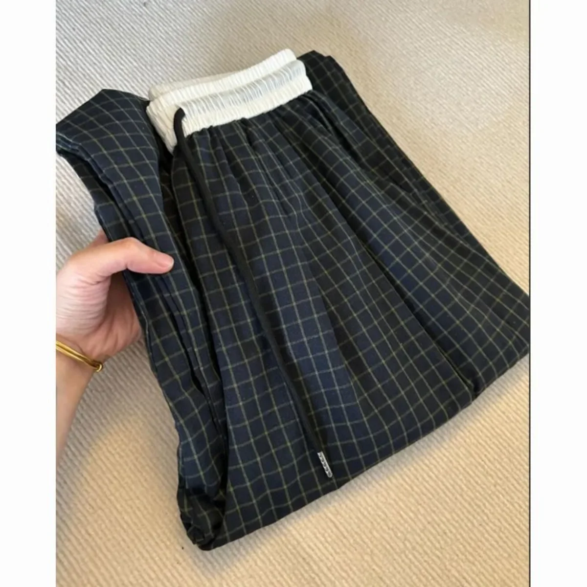 2025 Versatile Exquisite Plaid Loose and Wide Leg Summer Casual Simple and Fashionable Women's Hiking and Outdoor Sports Pants