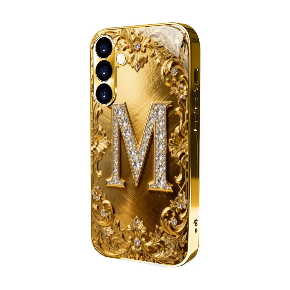 Pattern diamond letter M pattern glass phone case suitable for Samsung Galaxy S26 S25 S24 S22 S21 S20 FE/Ultra/Plus anti drop