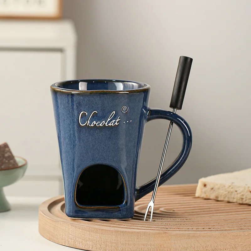 Home Kitchen,Dining & Bar Kiln-turned ceramic chocolate cup hotpot Swiss ice cream hotpot cup cheese cheese retro hotpot cup