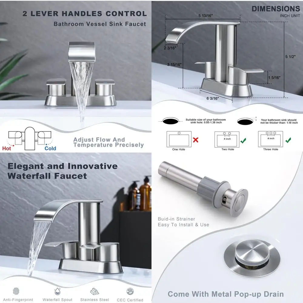 

Double Handle Brushed Nickel Bathroom Sink Faucet with Pop-Up Drain and Patent USD983,326S