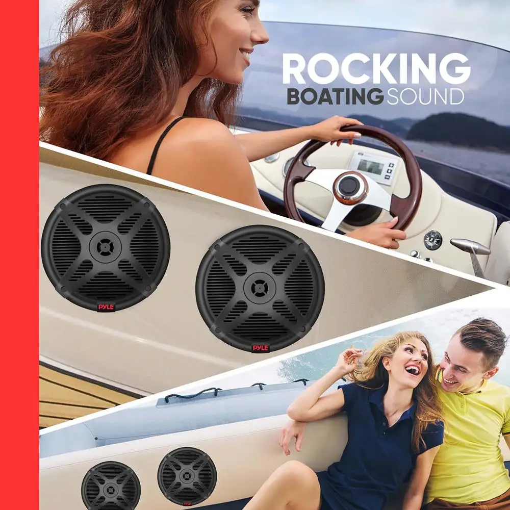Kit de haut-parleurs marins doubles Pyle 6,5 pouces – étanche avec récepteur de télécommande Bluetooth amplifié pour véhicules Powersport