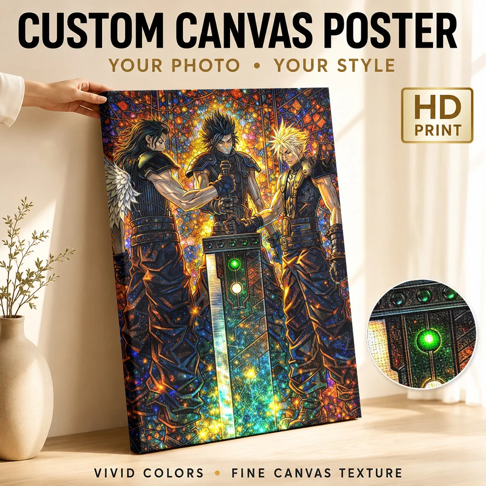 Fantasy Characters with Buster Sword Canvas Poster Personalized Modern Aesthetic Canvas Wall Art for Living Room Bedroom Decor