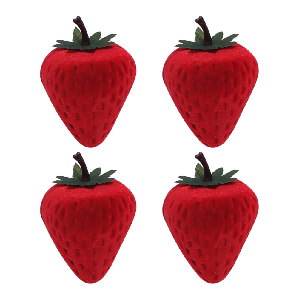 

4pcs Box Red Strawberry Bathroom Decor Wedding Proposal Jewelry Organizer Case for Engagement Ring Box For Engagement Gifts