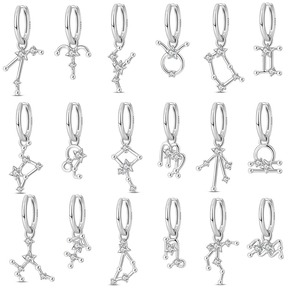 جديد الأصلي 925 فضة لامعة القرط اثني عشر علامات زودياك تألق الحمل أقراط بريق النساء مجوهرات اكسسوارات