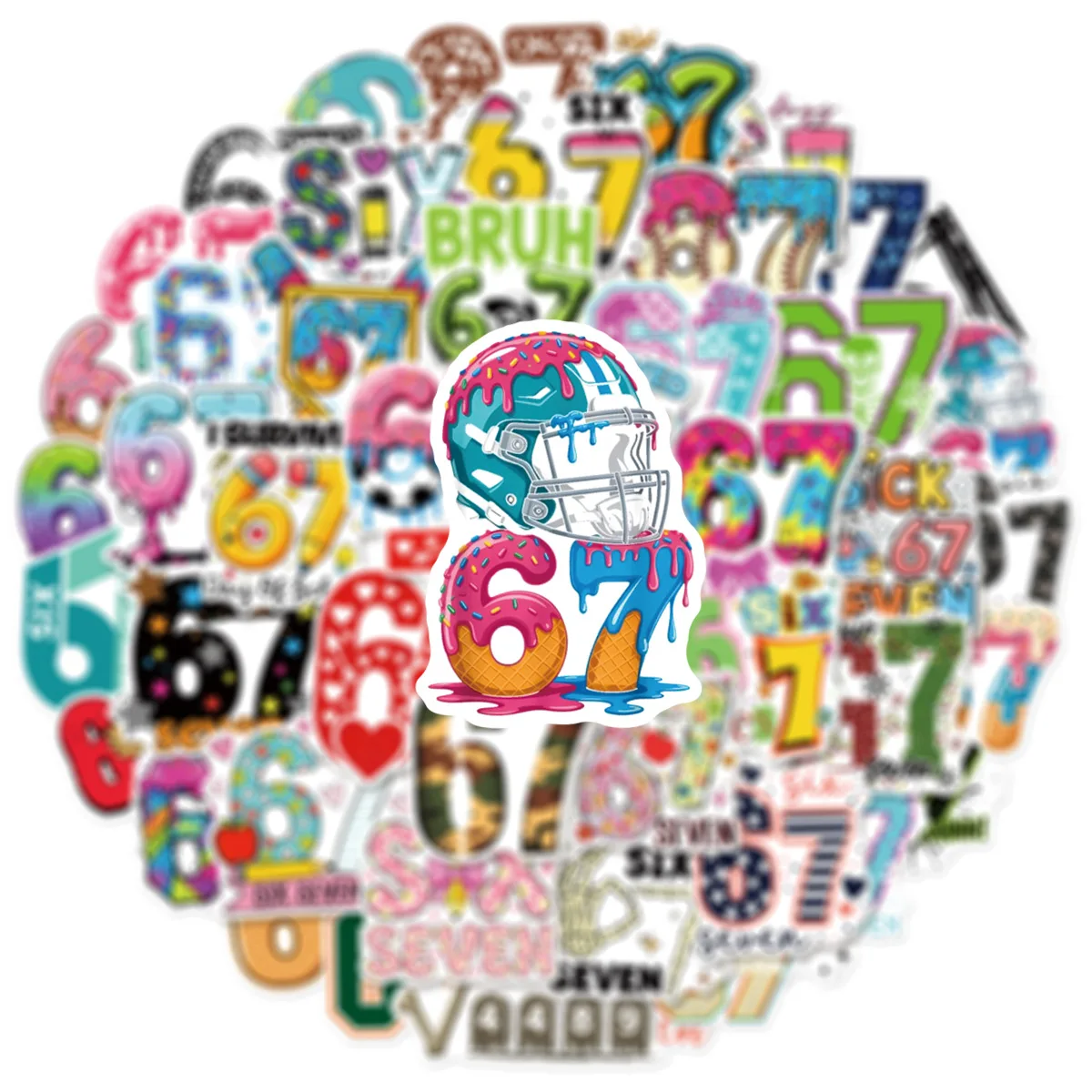 50/100 pezzi unici e divertenti adesivi colorati numero 67 doodle gioco fai da te per skate casco tazza telefono decalcomanie impermeabili