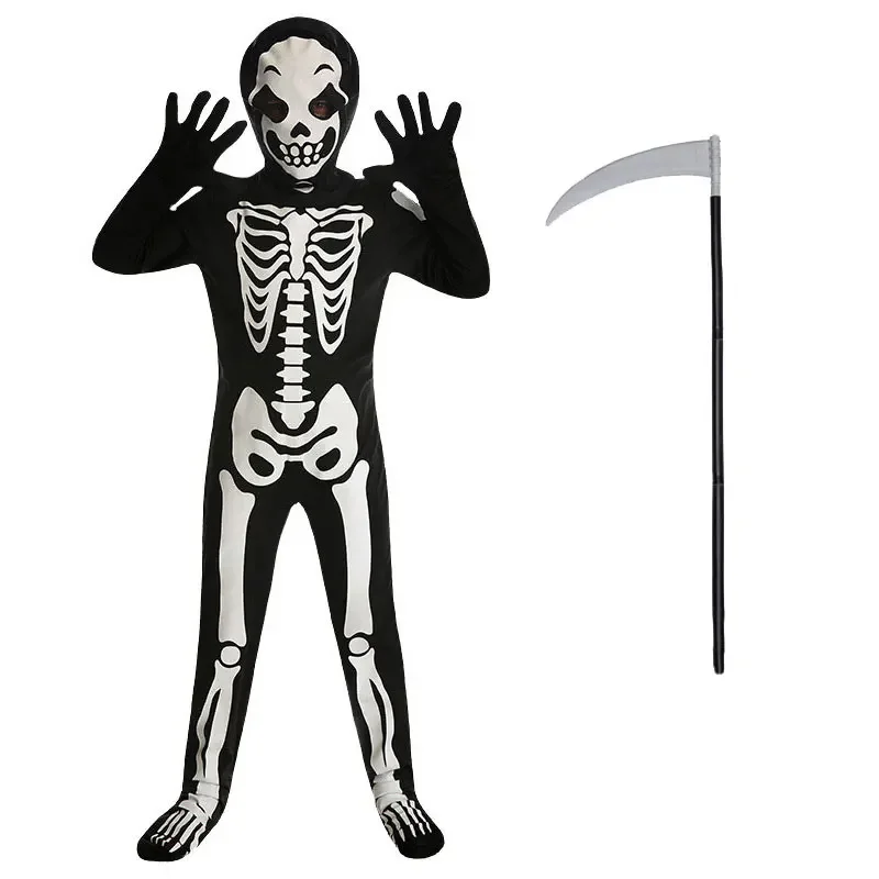 Fato de esqueleto de Halloween para crianças, brilho no escuro, ossos reflexivos assustadores, bodysuit para meninos e meninas