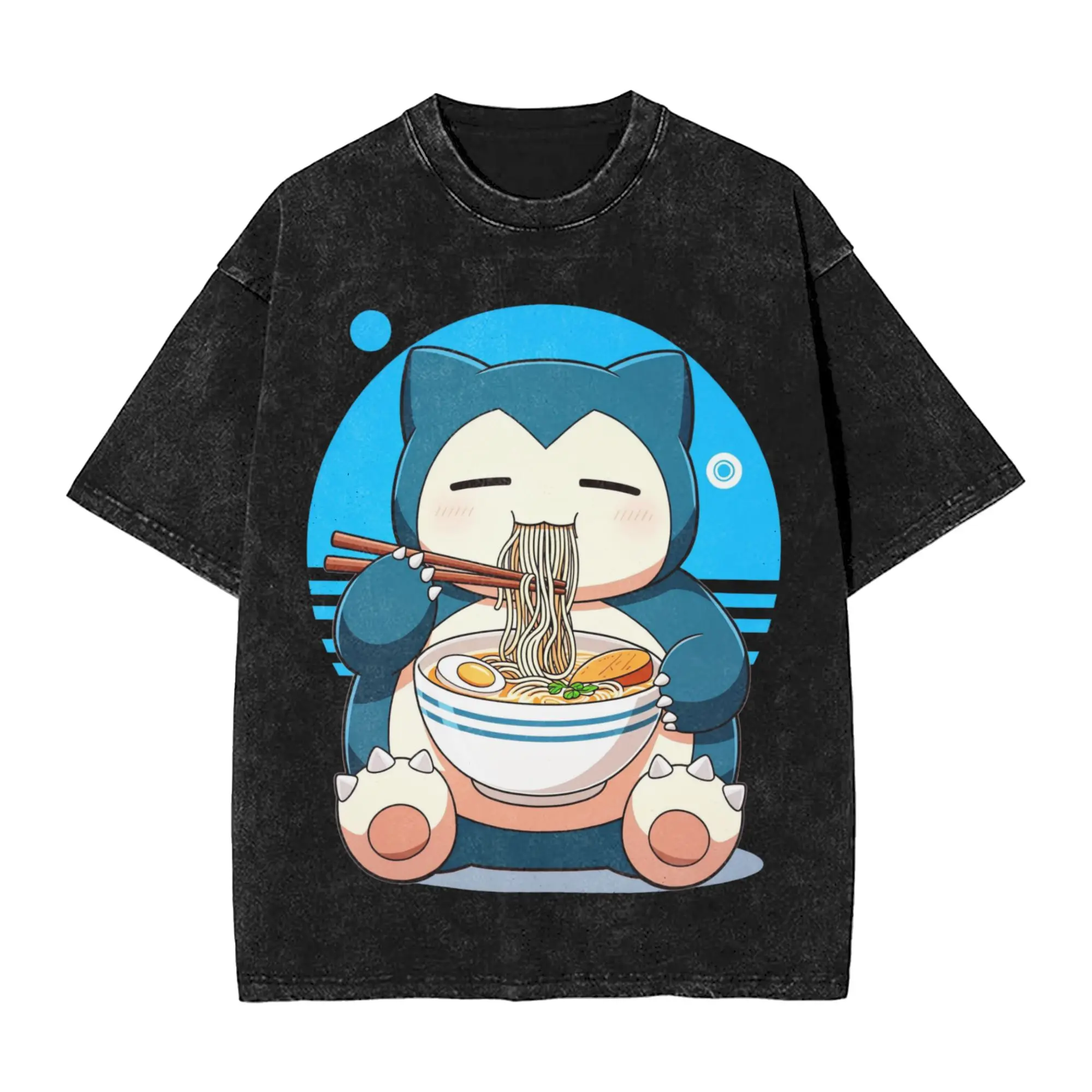 Cozy Chibi Snorlax Ramen T-Shirts for Men  Casual Pure Cotton Tee Shirt Crewneck Short Sleeve T Shirt Gift Idea Clothes,