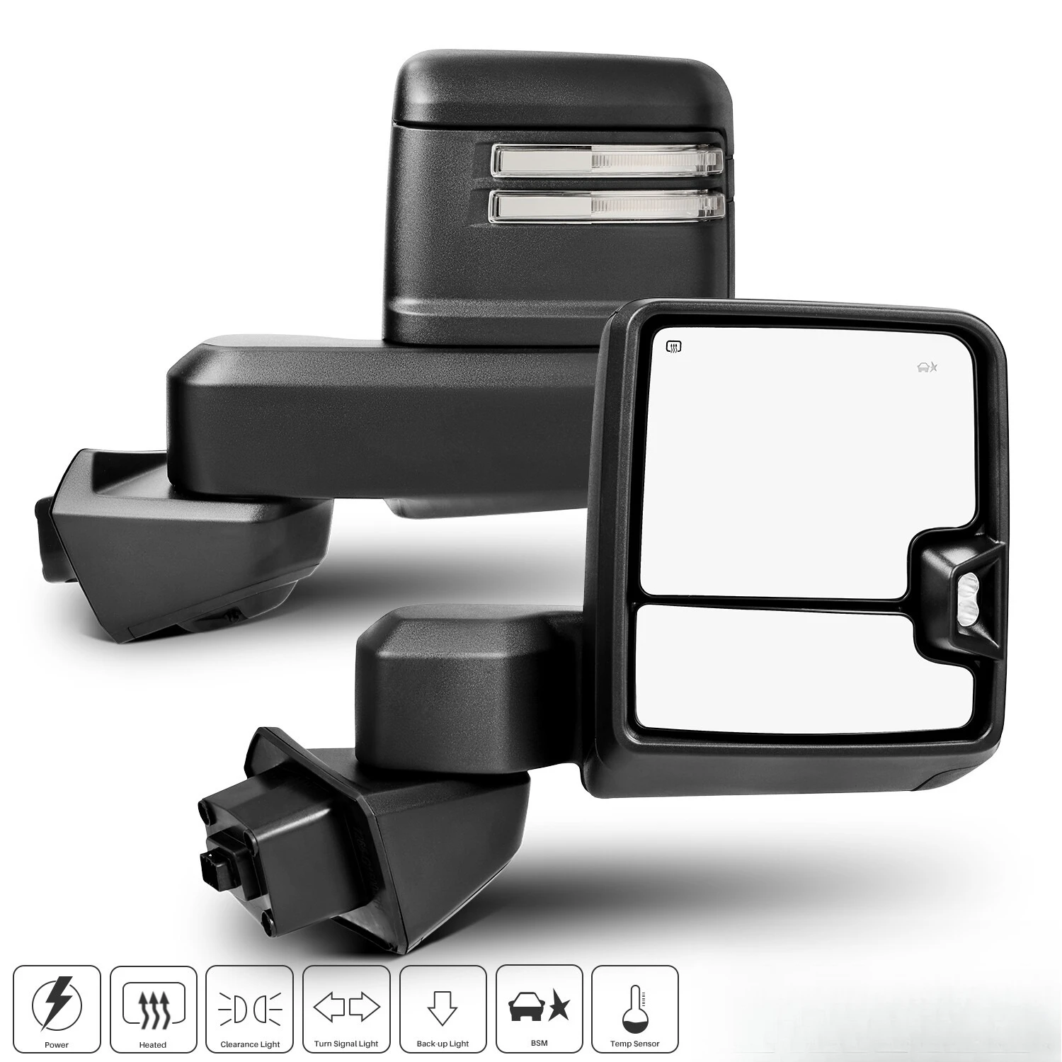 Black Towing Mirrors For 2019-2023 GMC Sierra 1500 Power Heated+BSM+Temp Sensor