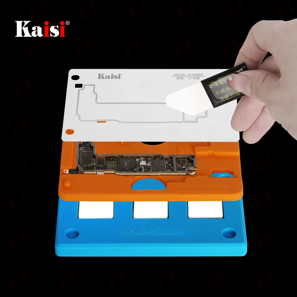 Kaisi Magnetic BGA Stencil Platform 18 IN 1 For iPhone X-14 Pro Max Motherboard Middle Layer Tin Template Soldering Fixture