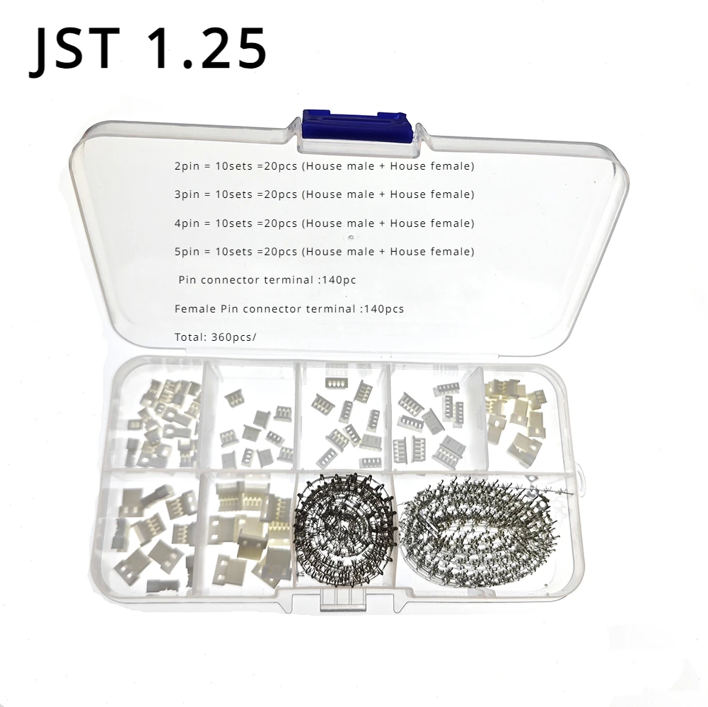 

40sets/Box JST 1.25 Male Female Connector Aerial Docking 2/3/4/5Pin Plug With Terminal Wire Connectors Kit