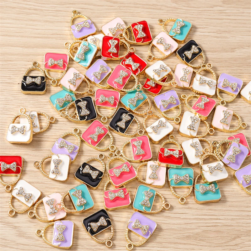 10 Stück süße Kristall-Bowknot-Charms, Emaille-Taschenanhänger, Anhänger für Schmuckherstellung, Halsketten, Ohrringe, Armbänder, DIY-Bastelbedarf – Detail 13