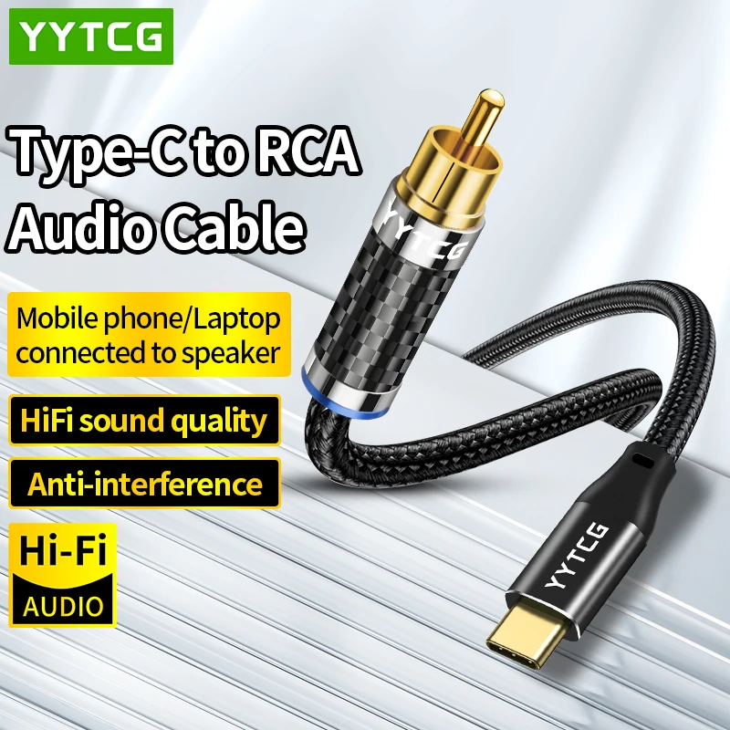 Type C To RCA Audio Cable Type C Digital Decoding Chip USB C to RCA Male Jack Plug Adapter for Smartphone Laptop Amplifier
