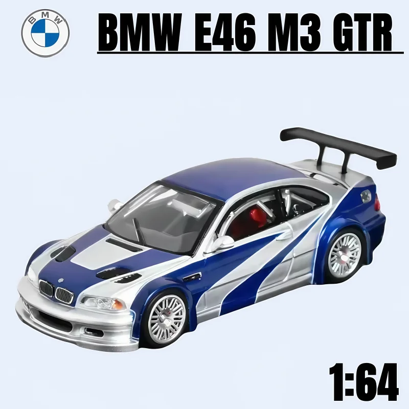 Modelo estático de simulación de aleación fundida a presión BMW E46 M3 GTR, juguete decorativo de colección para niños, regalos de vacaciones para niños, 1:64