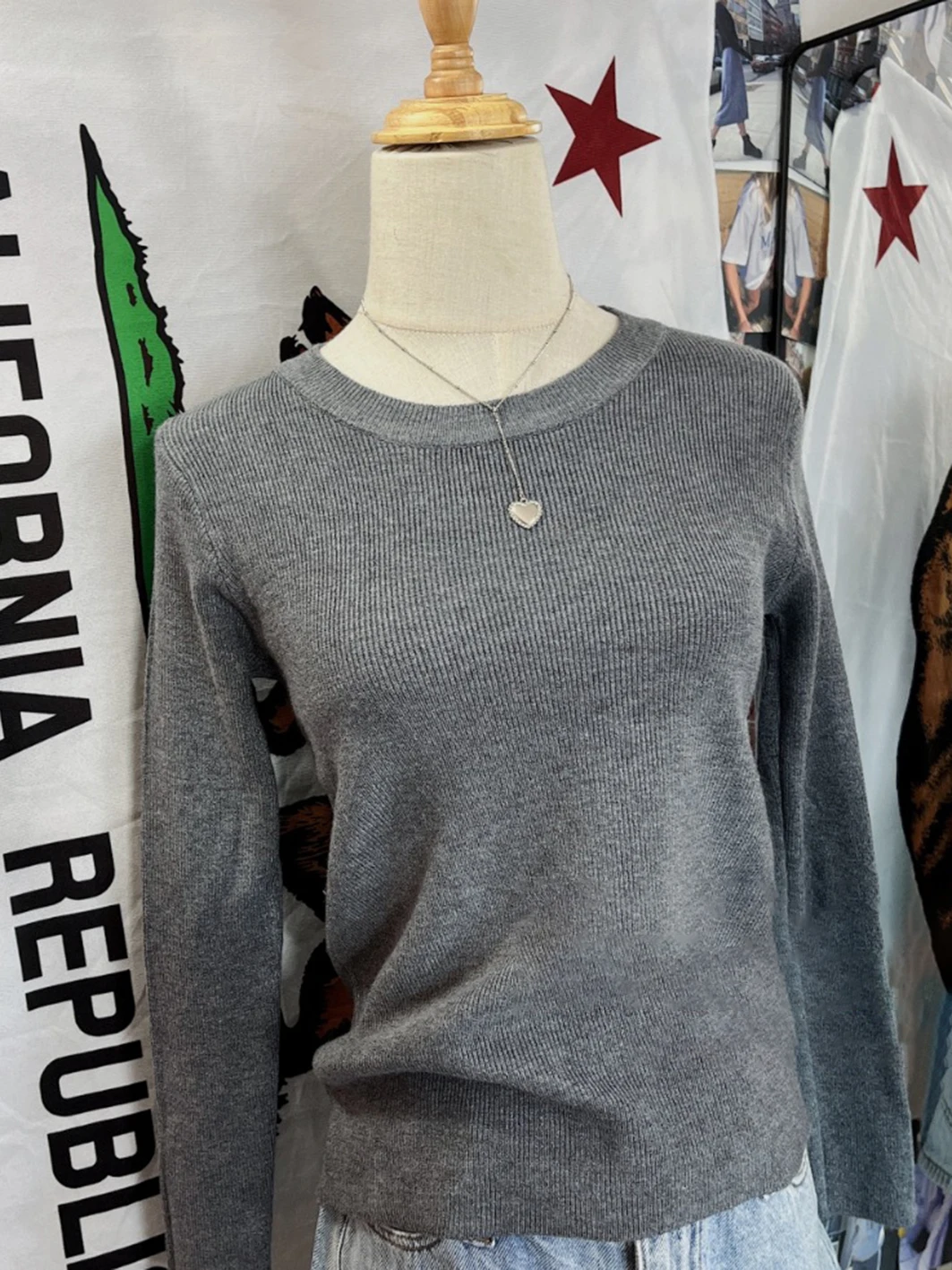 Grau gestrickt Basic Slim Sweater Frau Herbst Rundhals ausschnitt Langarm Pullover Top für Damen bekleidung lässig einfache Baumwolle Pullover