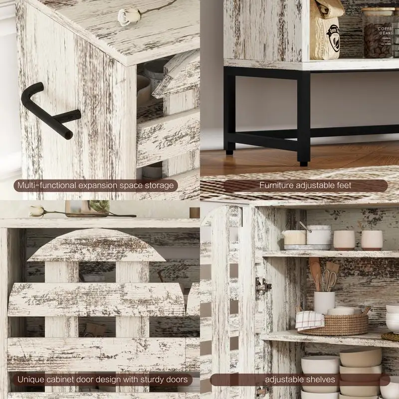 Farmhouse Sideboard Cabinet with Storage, Rustic Console Table with Arched Lattice Doors and Drawer for Living Room, Kitchen,