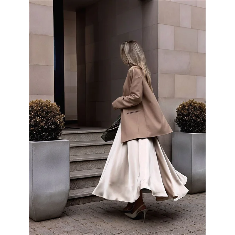 

CGS-Skirts For Women High Waist Skirt Elegant Midi Skirt Satin