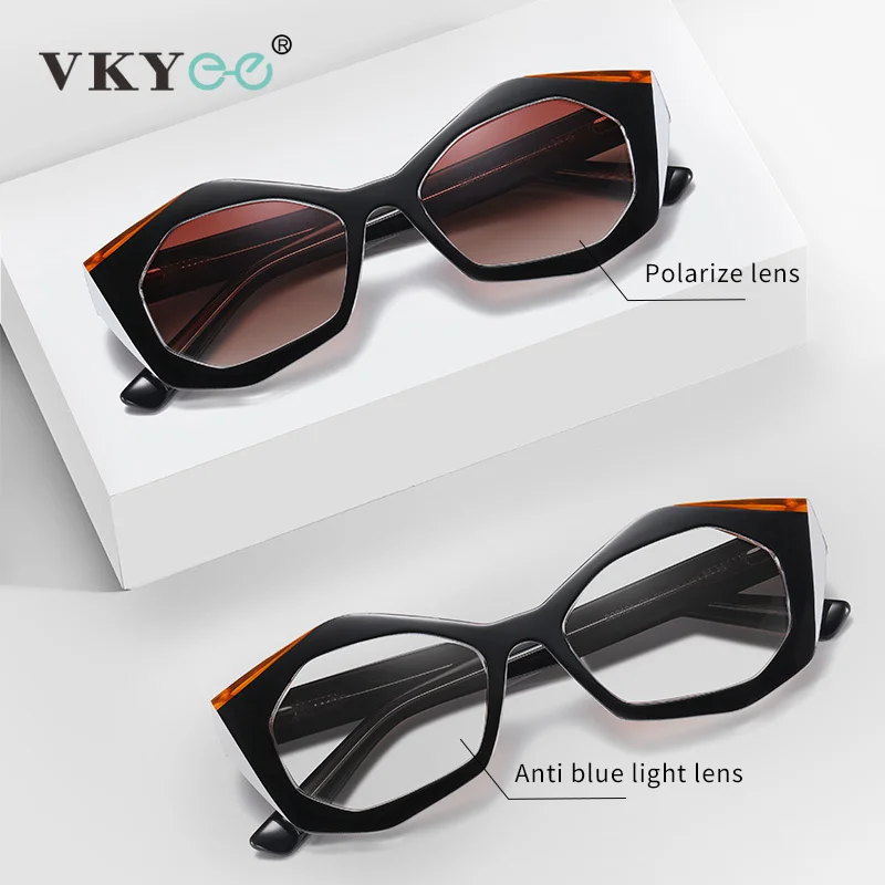 

VKYEE Geometric polygon fashion,Personality design, photochromic can be customized prescription anti-blue glasses S26101
