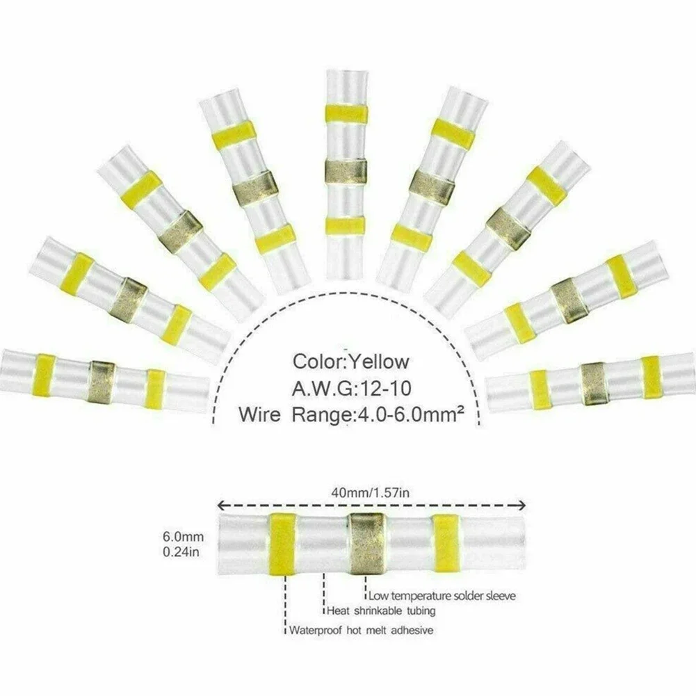 100pcs Connectors No Crimping Required Seal Solder Waterproof Butt Terminals Durability Greater Pul Heat Shrink