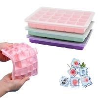 24 Grid Square Ice Cube Tray with Lid Flexible Easy Release Silicone Ice Cube Mold Reusable Ice Freezer for Cocktails Beverages