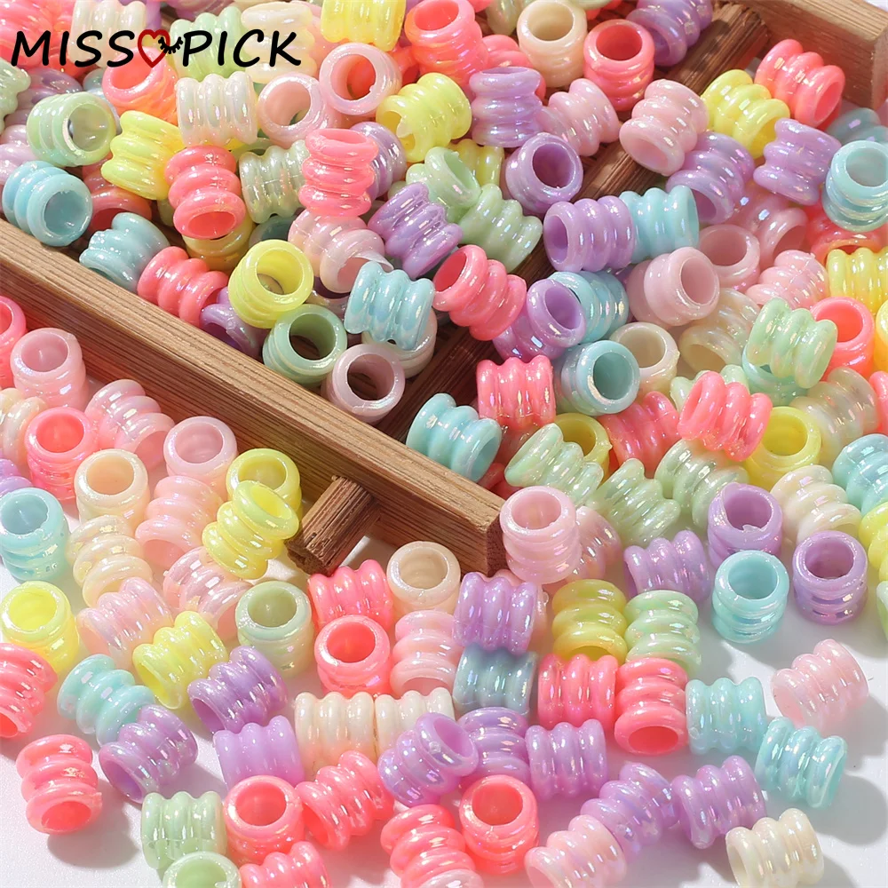 200Pcs 7mm Mix Colorful Tube Acrylic Beads Mixed Big Hole Plastic Spacer Beads Diy Necklace Bracelet Hair Braids Jewelry Making