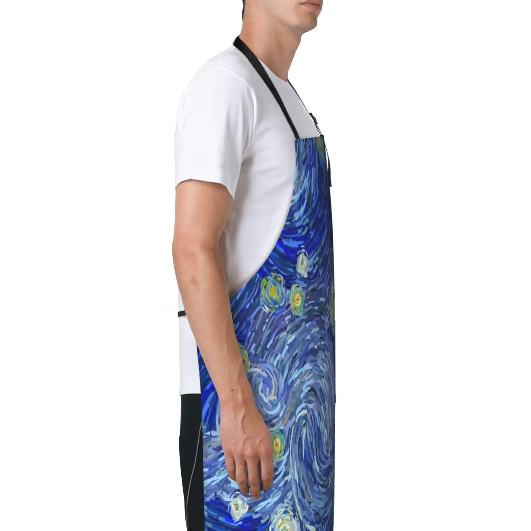 Starry Night Cooking Apron For Women Men With Pockets,Van Gogh Galaxy Blue Oxford Cloth Kitchen Apron