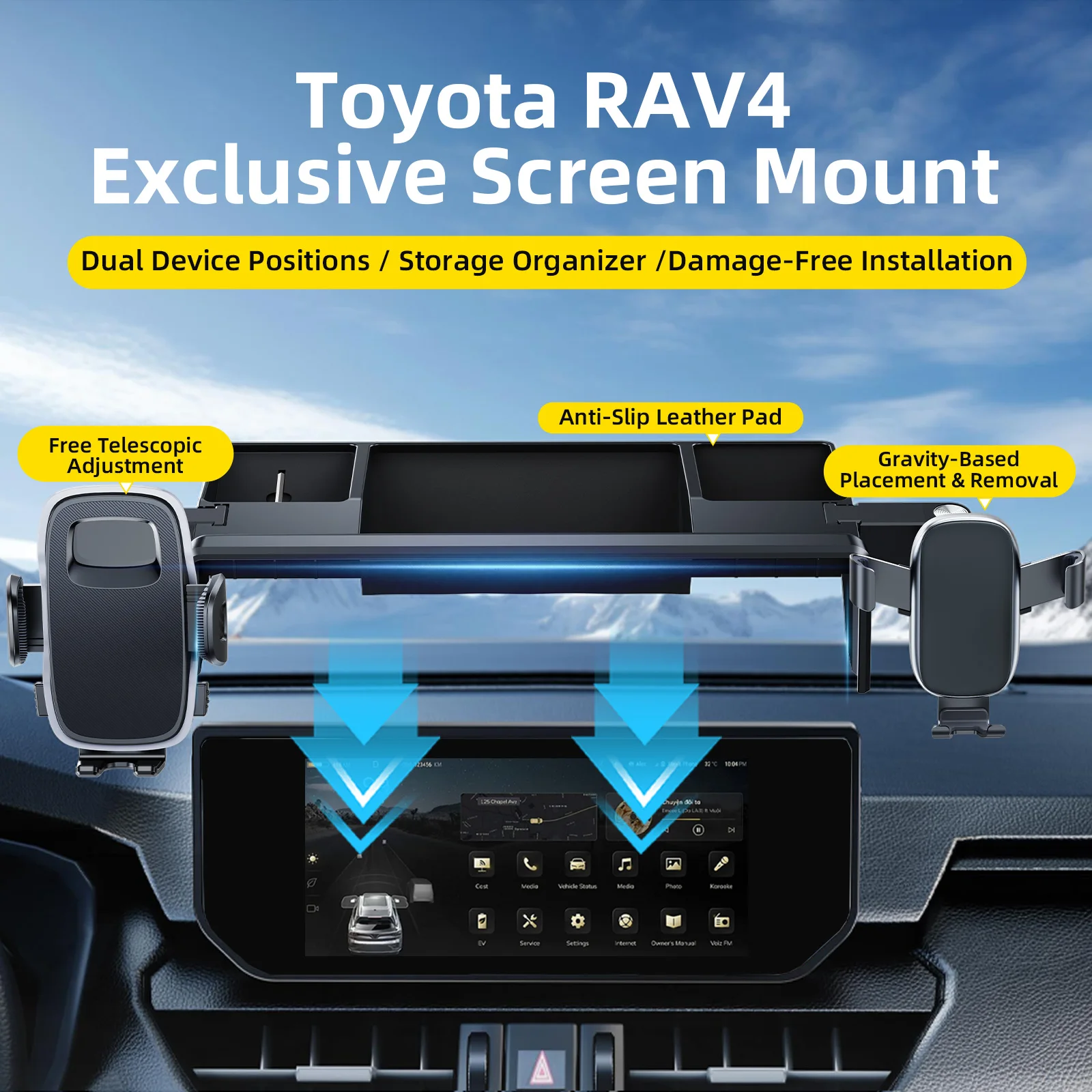 

Oatsbasf Car Screen Phone Holder & Screen Storage Box for Toyota RAV4 Dashboard Storage Box with Gravity Stand Car Accessories