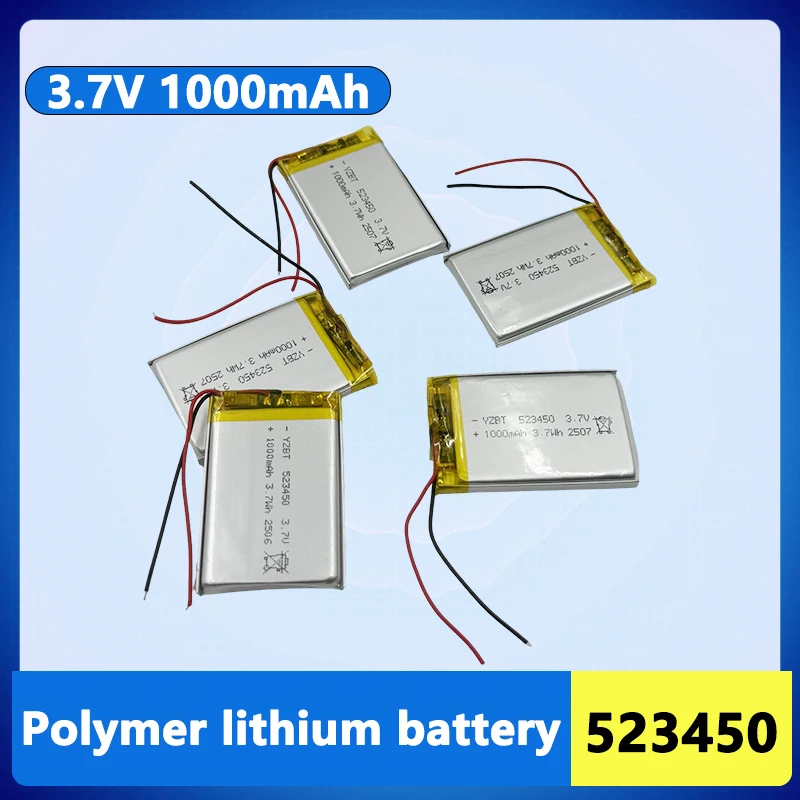 PURFIELD 3.7V 1000mAh 523450 Lithium Polymer LiPo Rechargeable Battery For Mp3 DVD PAD Smart Watch Camera Recorder Speakerr