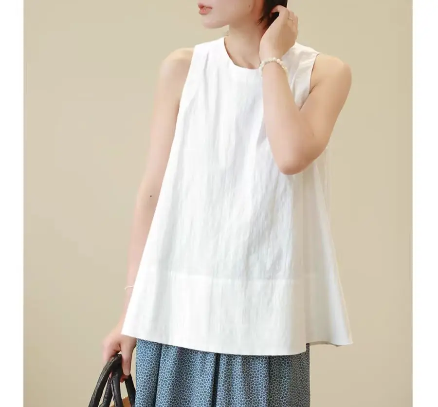 

Хлопковый топ-макси без рукавов, круглый вырез, простой, художественный, летний, на бретелях, женский, оригинальный дизайн, универсальный, персиковый, повседневная одежда