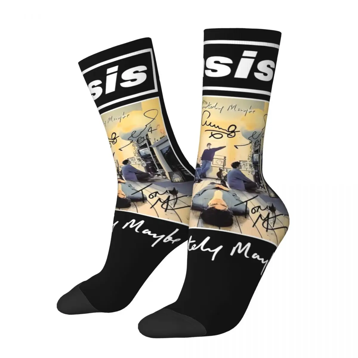 Colorful Sign Rock Band British Albums Soccer Socks O-Oasis Polyester Crew Socks for Women Men Breathable