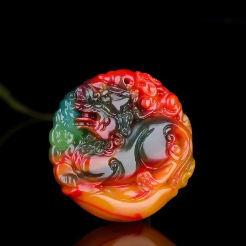 Factory Imitation Xinjiang Hetian Jade Colorful Jade Pendant Outer Mongolia Material Colorful Agate Jade Pendant Wolf Tooth Whol