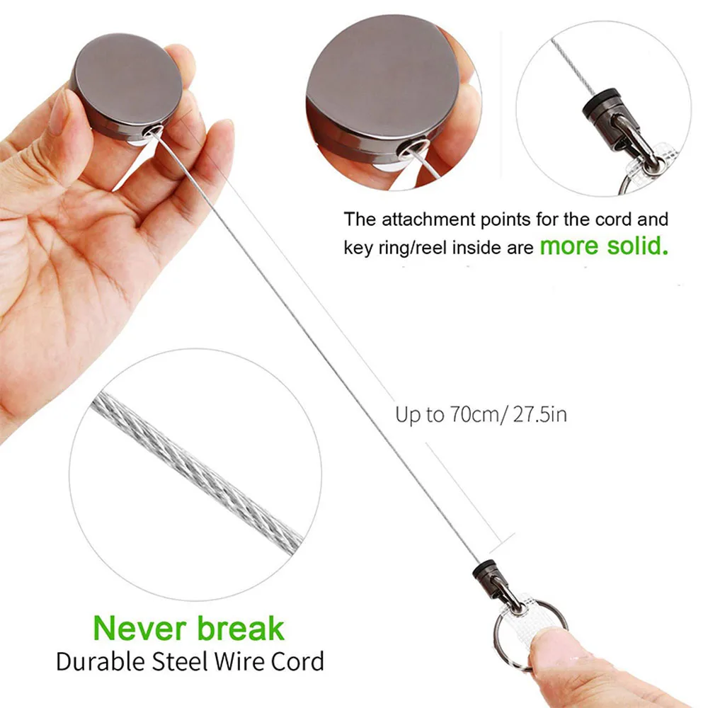Metal Recoil Belt Retractable Luxury Quality Pull Badge Reel Key Ring Clips Badge Holder Clip Office Supplies