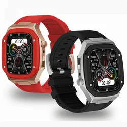 Luxury Metal Case for Apple Watch Band Modification Mod Kit 44mm 45mm Men Rugged Bezel Silicone Strap iWatch Series 8 7 6 5 4 SE