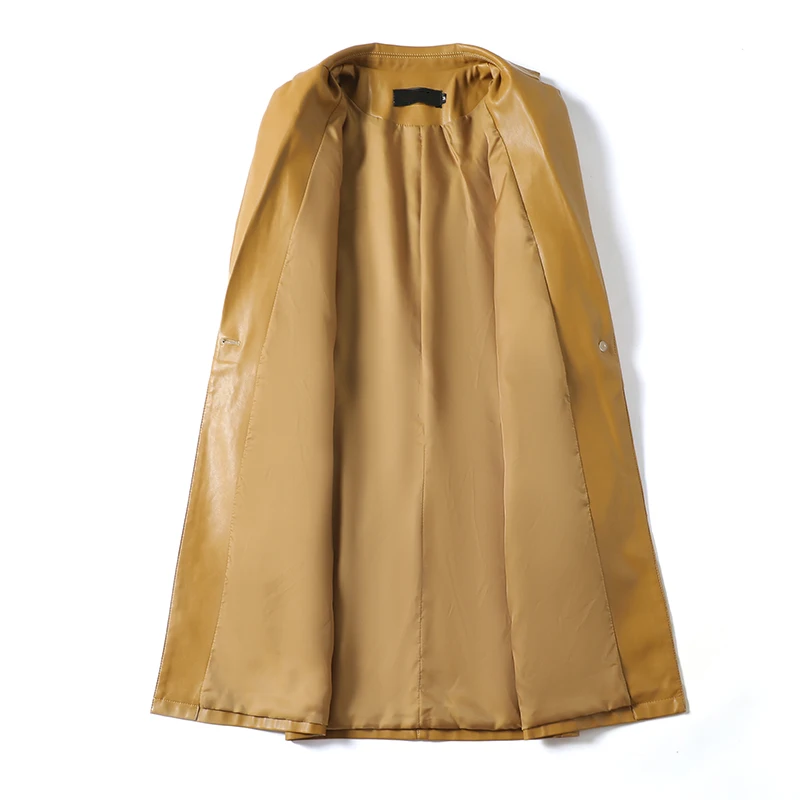 Gabardina de cuero auténtico para mujer, prendas de vestir de piel de oveja de longitud media, chaqueta con cuello de un solo botón para otoño e invierno, gabardina de piel de cordero 2023