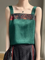 Chinese Style Summer Artificial Silk Satin Women Strappy Tanks Hanfu Tops Thin Smooth Camisole Traditional Tank Silky Camis