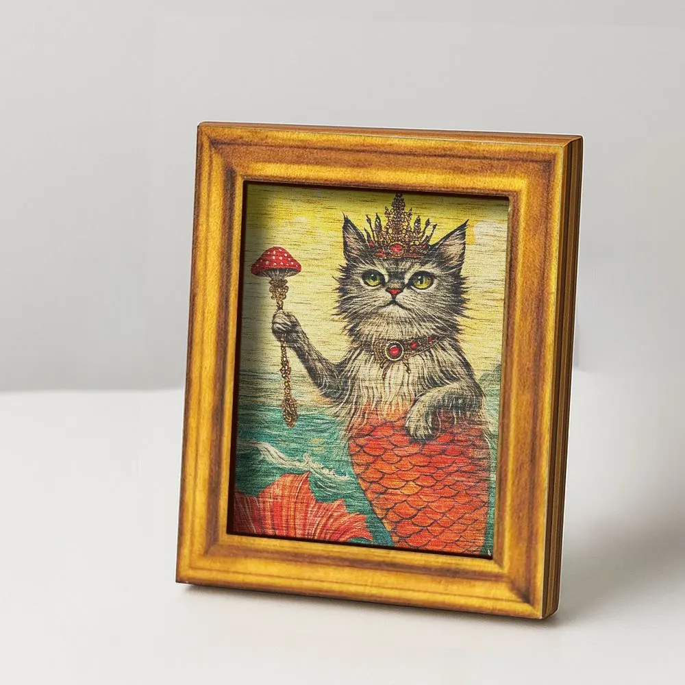 Hakimi Fantasy Cat Mermaid Wooden Refrigerator Tile