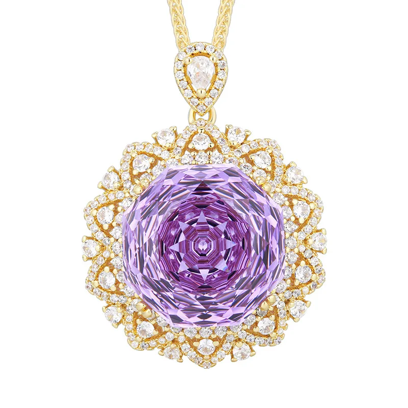 New Gold-Plated Rose Cut Elegant Vintage Gold Pendant Main Stone18mm