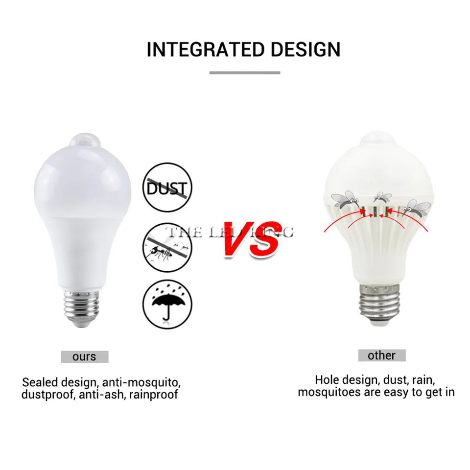 E27インテリジェント赤外線LED電球,12W,15W,18W,21W,モーションセンサー,AC85-265V省エネ電球,安全常夜灯