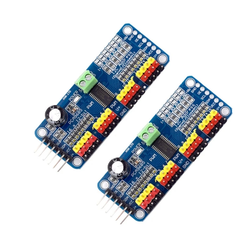 

2Pcs PCA9685 16 Channel 12 bit PWM Servo Motor Driver Module Replacement for RPi Development Board Accessory