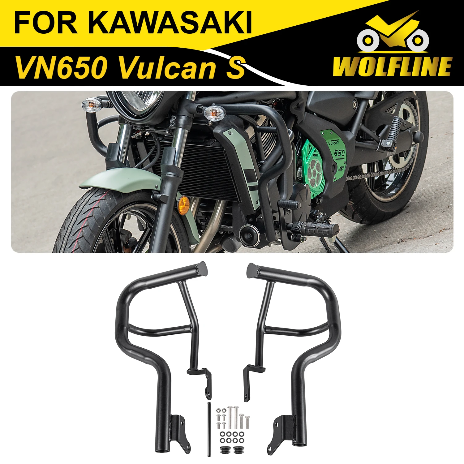 Wolf Line for Kawasaki VN650 Crash Bar Engine Highway Bumper Guard Upper Stunt Cage Protector Vulcan S 650 EN650 2015-2025