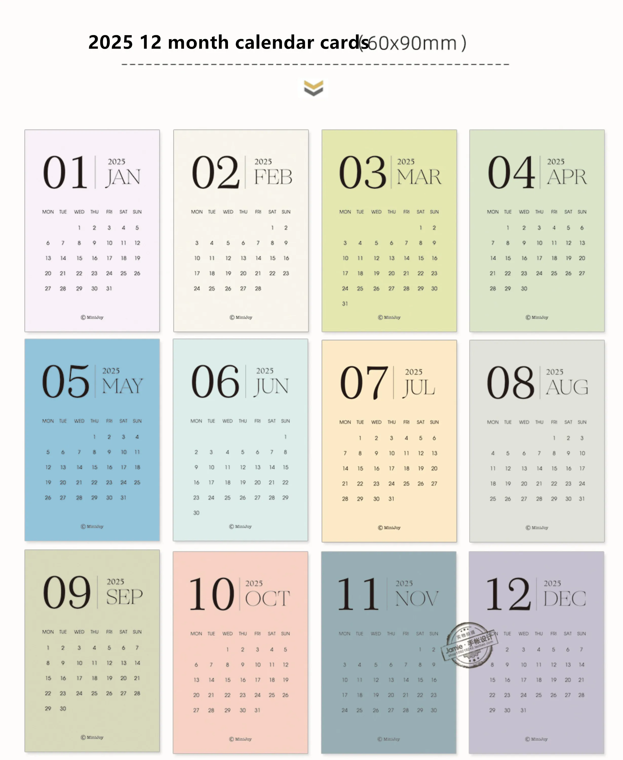 MINKYS Kawaii 2025 Calendar Card 12 Month Calendar Card Paper Decorative Calendar School Stationery Supplies